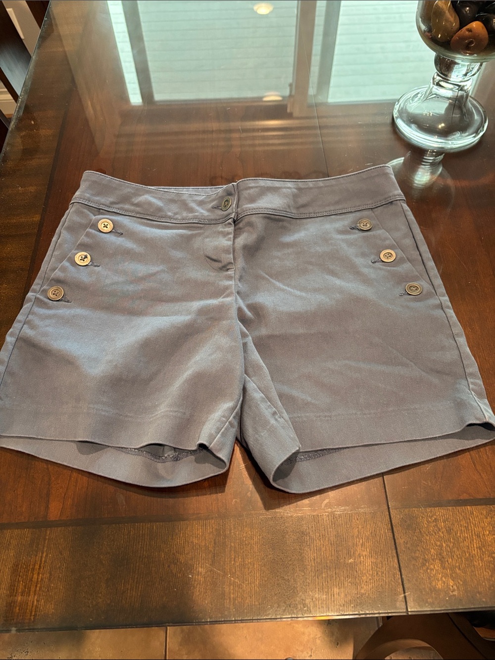 Isaac Mizrahi Slate Blue Button-Accent Bermuda Shorts